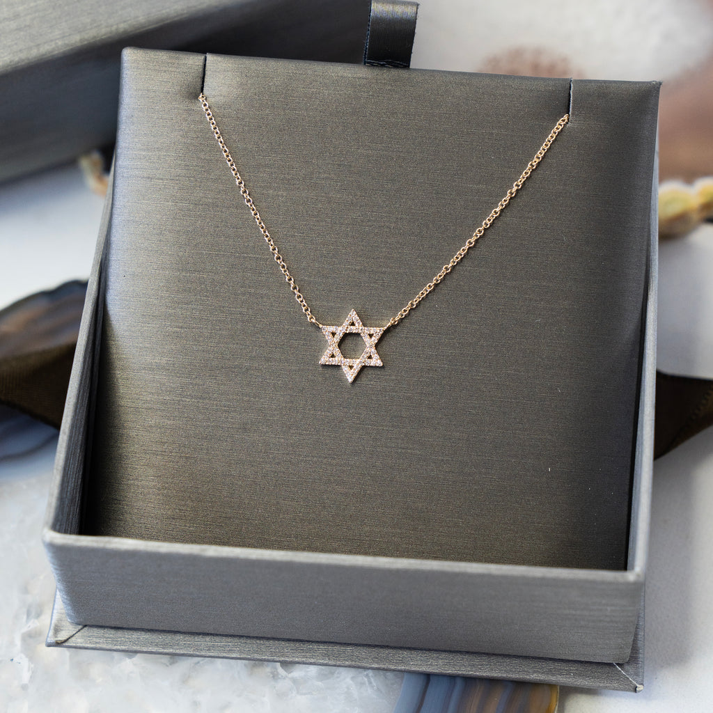 Diamond Star of David Necklace in 14k Yellow Gold