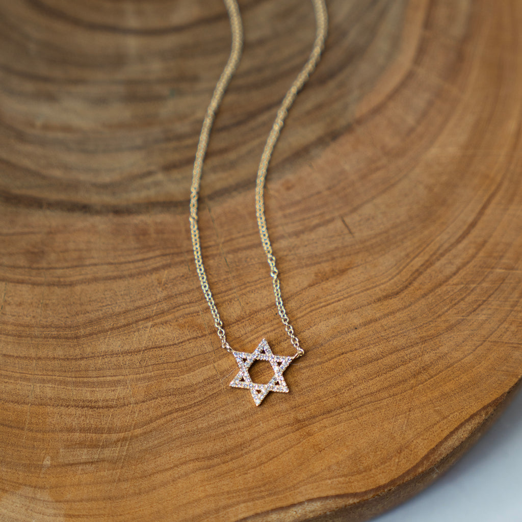 Diamond Star of David Necklace in 14k Yellow Gold