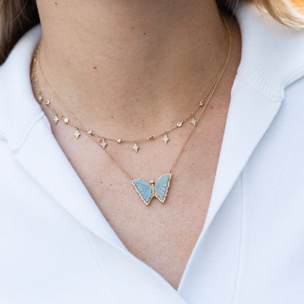 Aquamarine and Diamond Butterfly Necklace