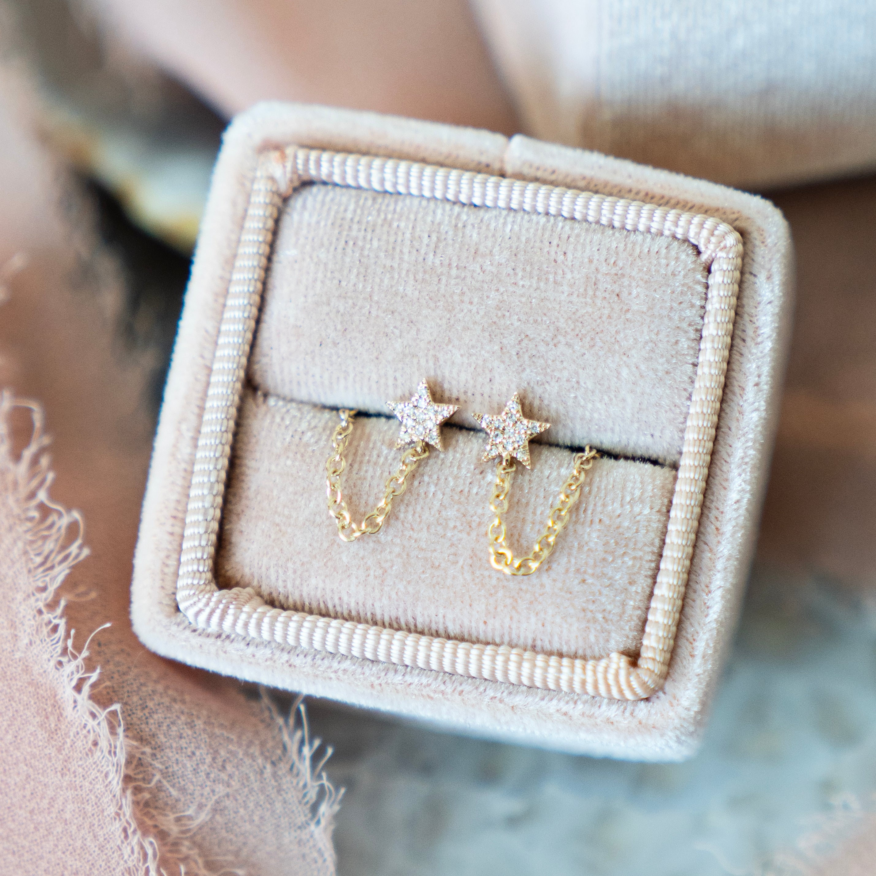 Diamond Star Chain Stud Earrings in 14k Yellow Gold Amber Erin