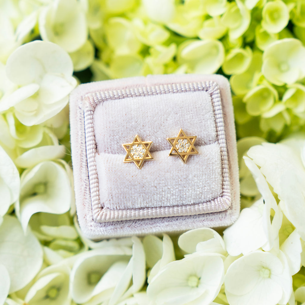 Diamond Star of David Stud Earrings in 14k Yellow Gold