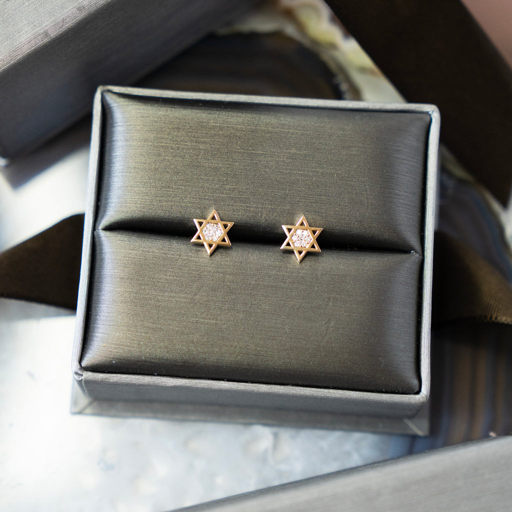 Diamond Star of David Stud Earrings in 14k Yellow Gold