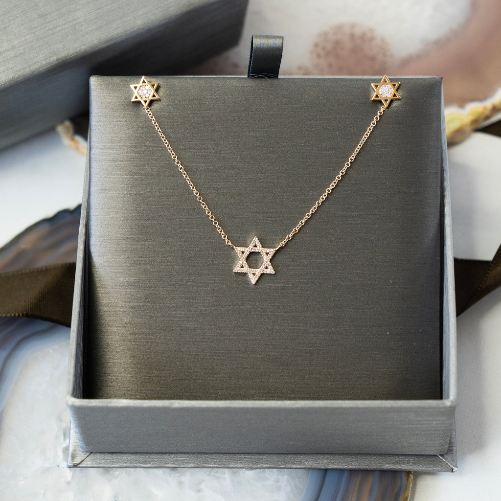 Diamond Star of David Necklace in 14k Yellow Gold