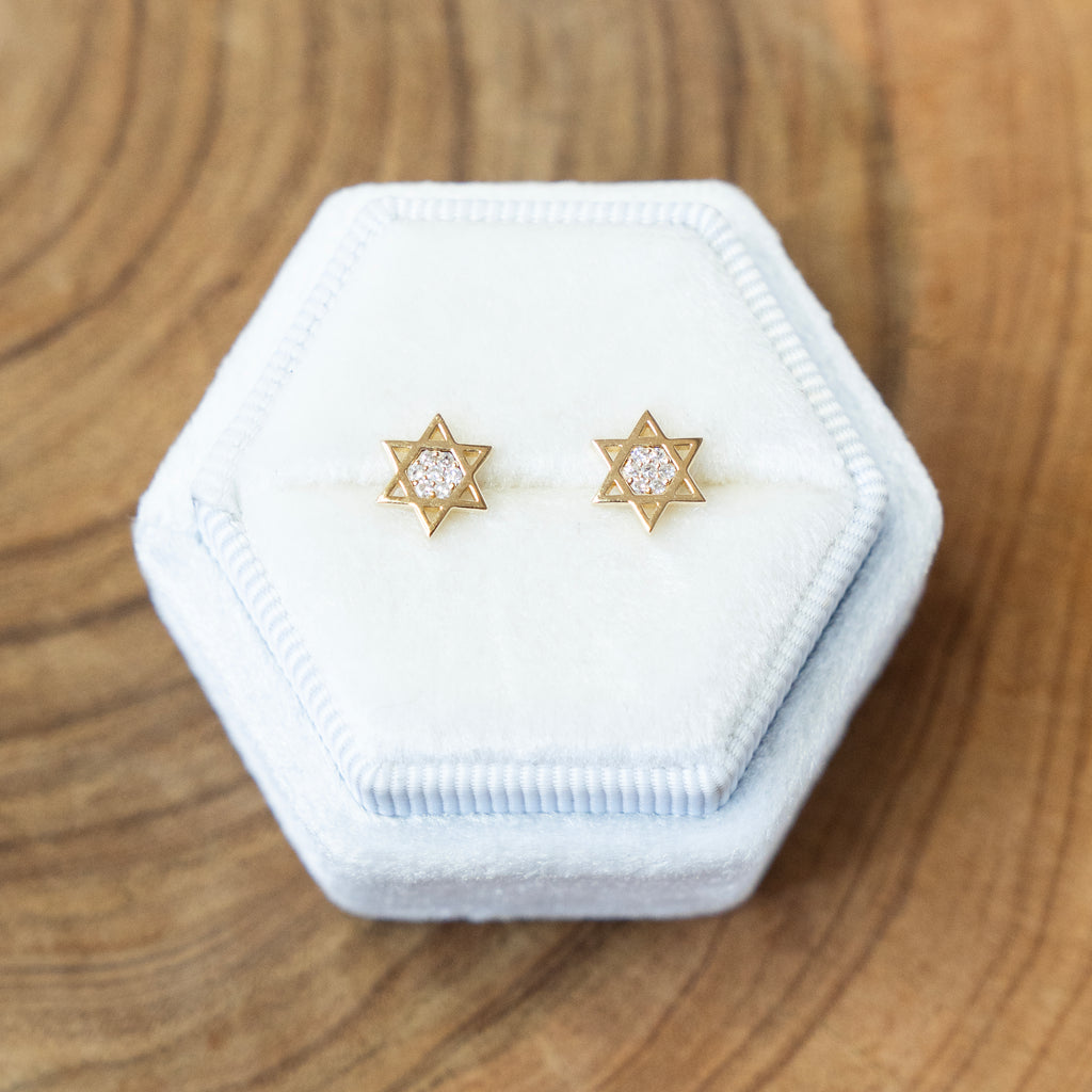 Diamond Star of David Stud Earrings in 14k Yellow Gold