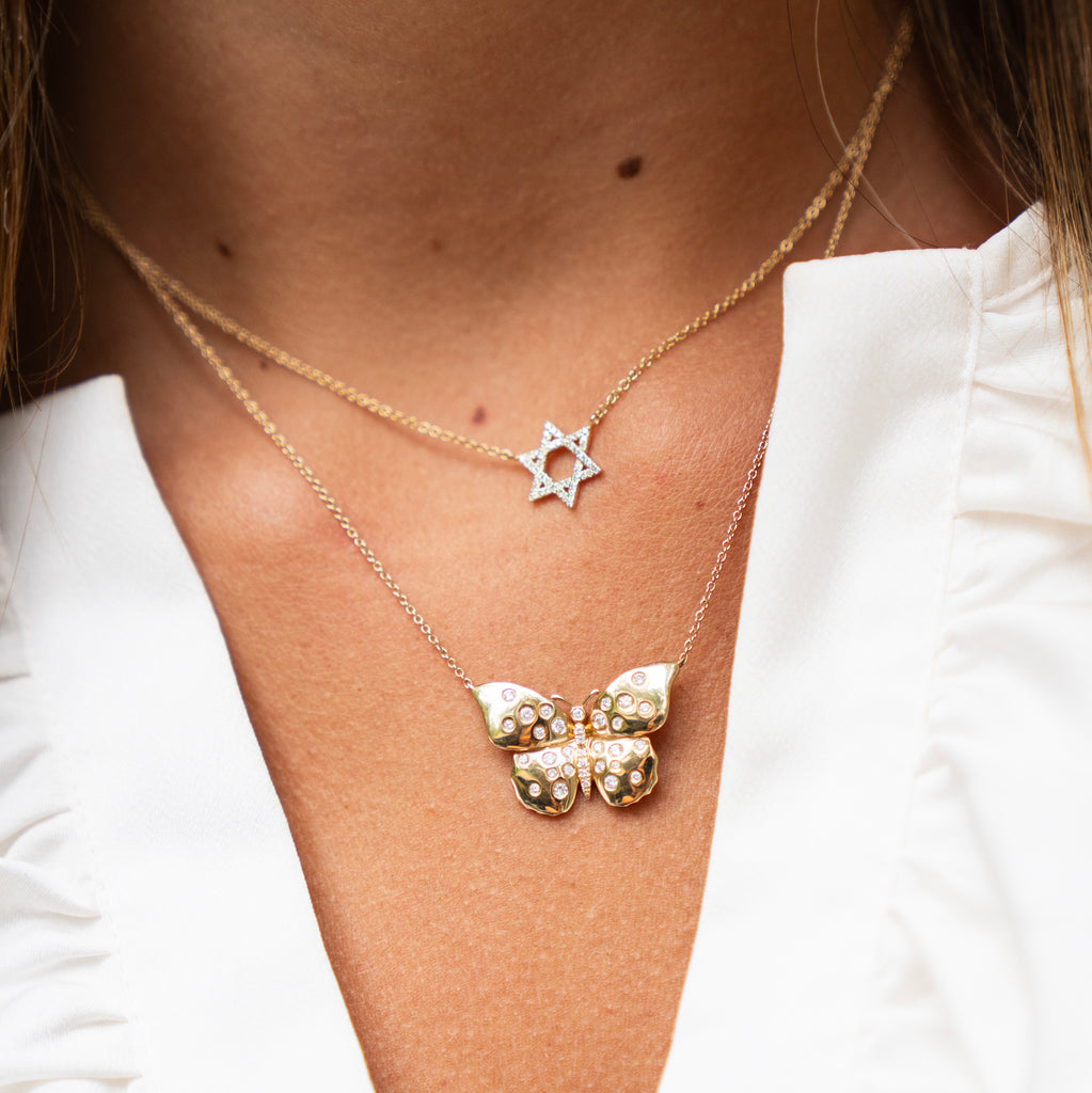 Diamond Star of David Necklace in 14k Yellow Gold