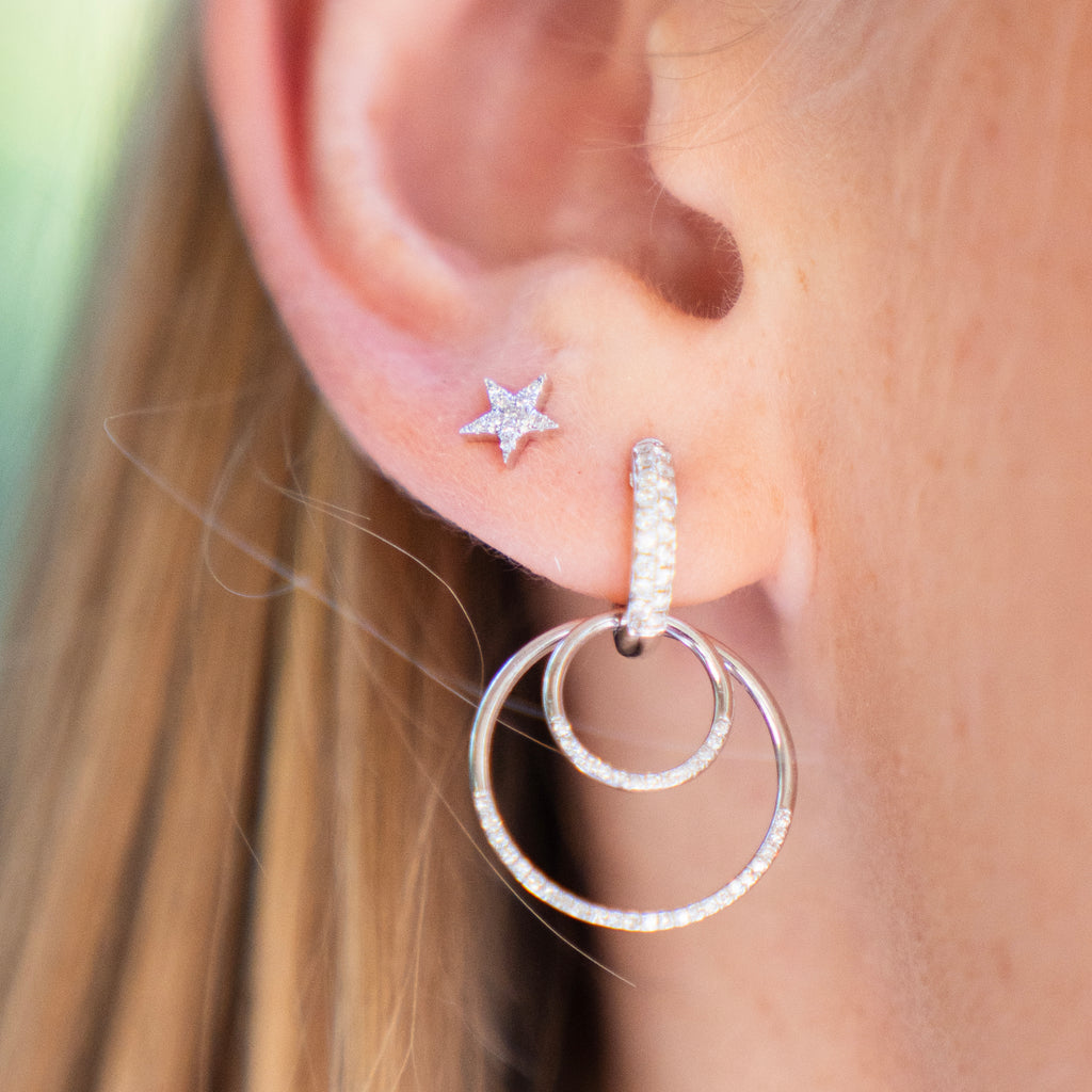 Petite Star Diamond Stud Earrings in 14k White Gold