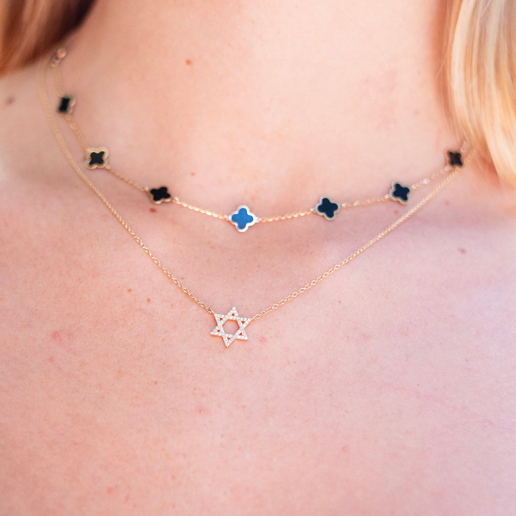 Diamond Star of David Necklace in 14k Yellow Gold