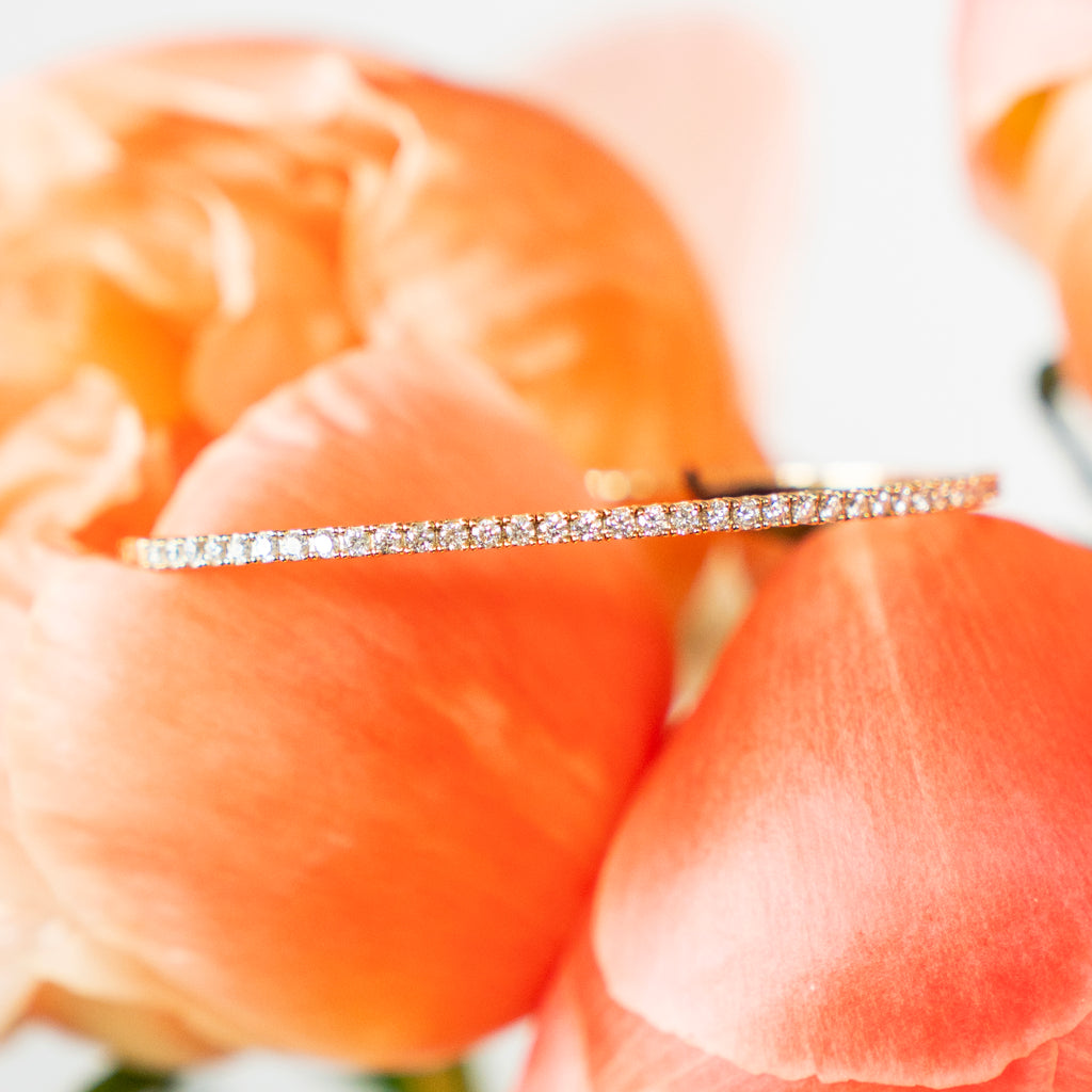 One carat Natural Diamond Flexible Tennis Bangle in  14k Yellow Gold