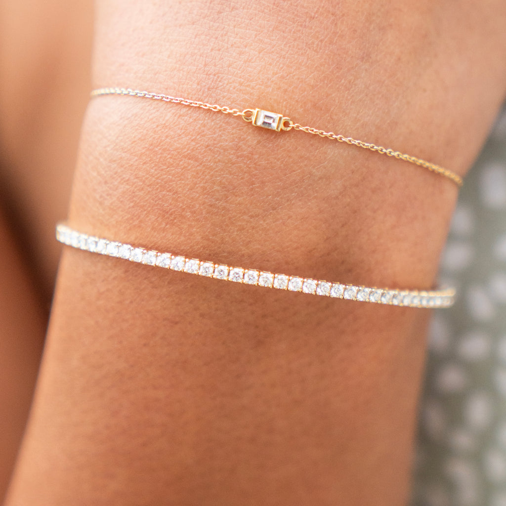 One carat Natural Diamond Flexible Tennis Bangle in  14k Yellow Gold