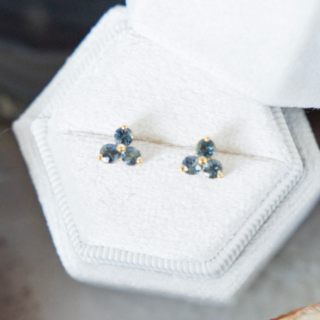 Sapphire Trio Stud Earrings in 14k Yellow Gold