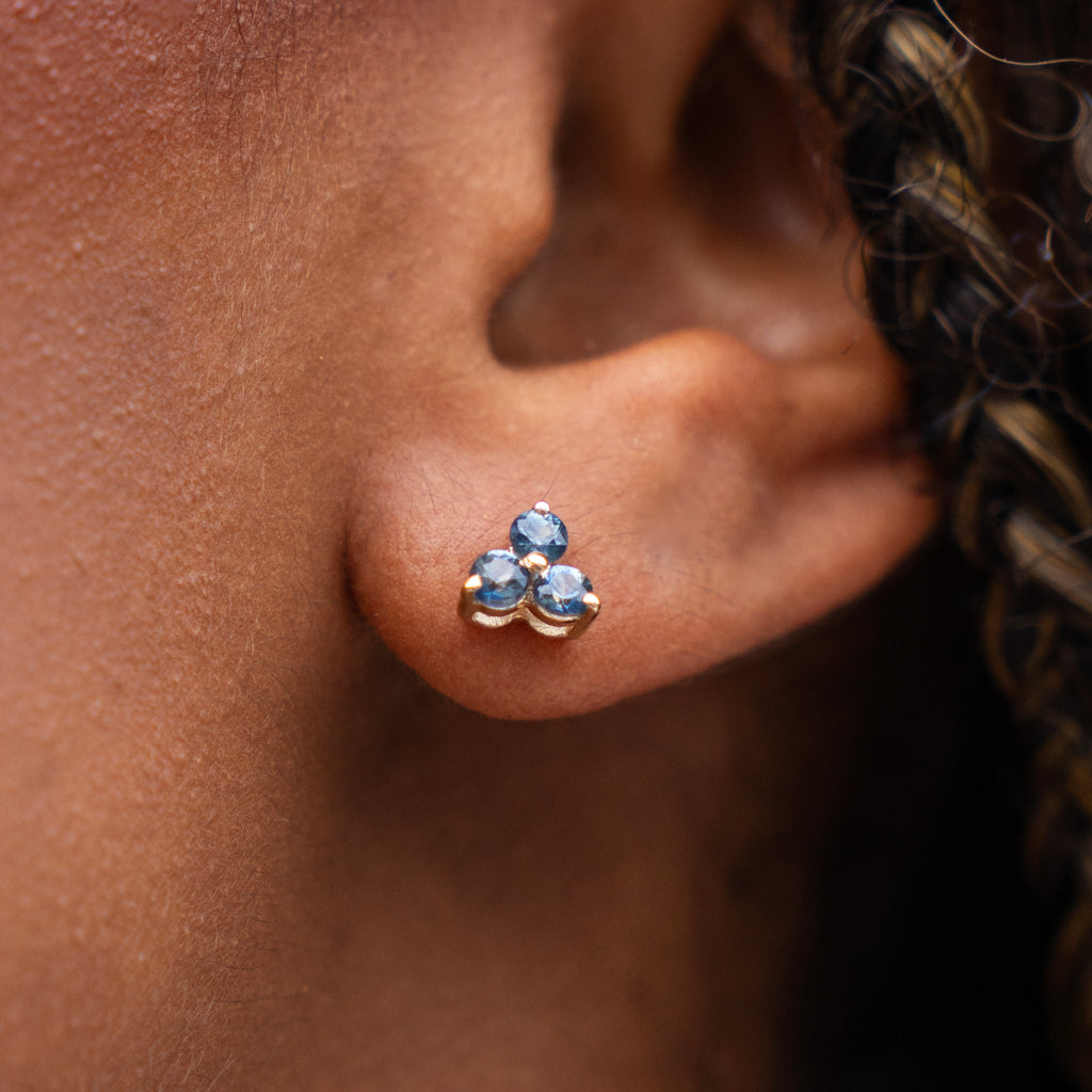 Sapphire Trio Stud Earrings in 14k Yellow Gold