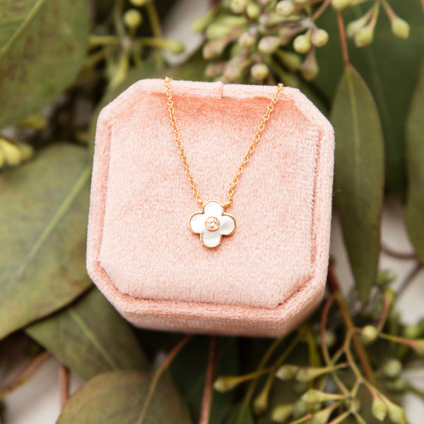 Mother of Pearl and Diamond Clover Necklace