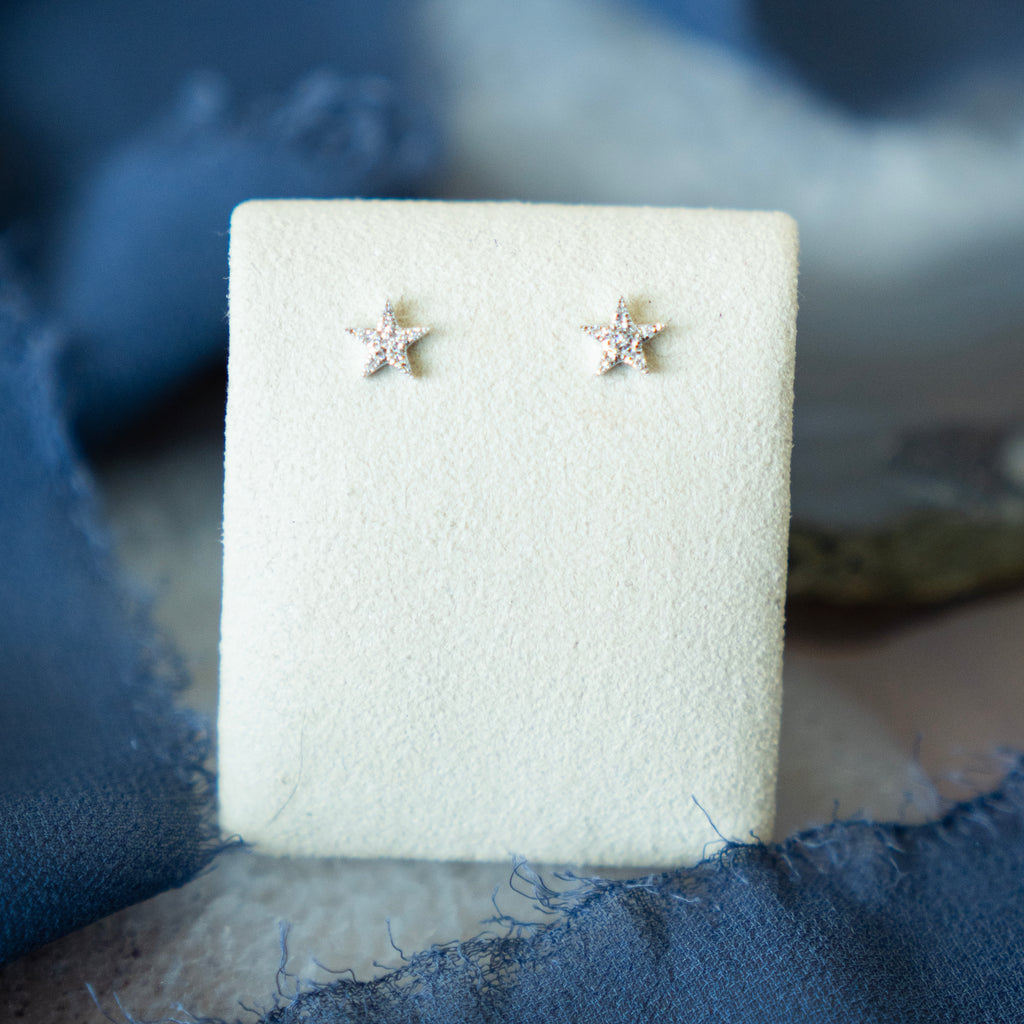 Petite Star Diamond Stud Earrings in 14k White Gold