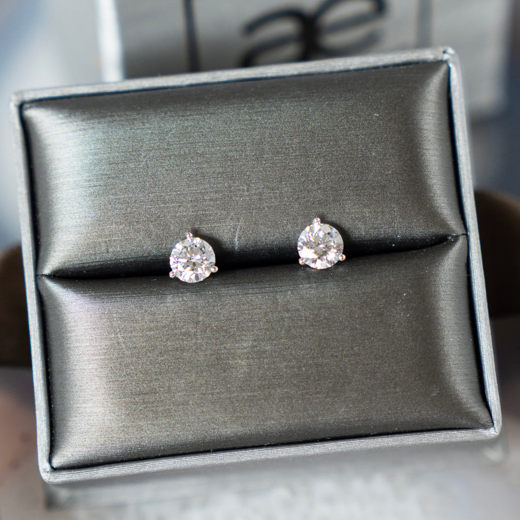 Amber Erin Collection 1.62 CT Round Diamond Stud Earrings in 14K White Gold