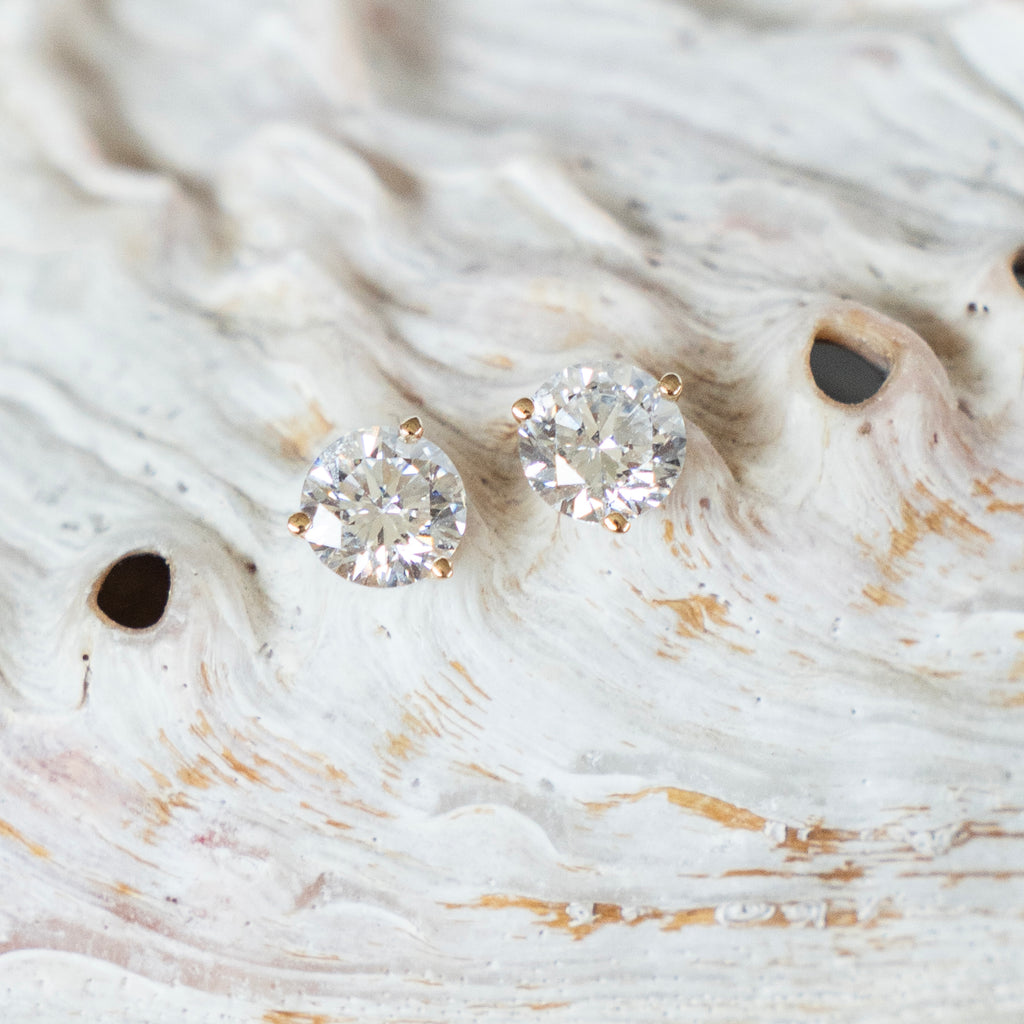 Amber Erin Collection 1.53 CT Round Diamond Stud Earrings in 14K Yellow Gold