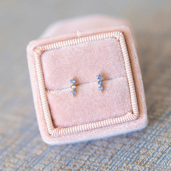 Linear Blue Sapphire Bar Stud Earrings