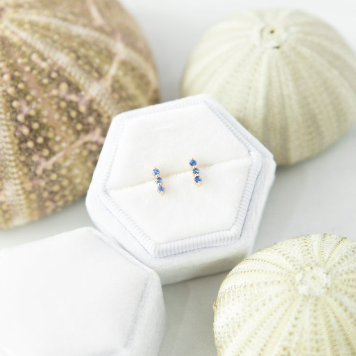 Linear Blue Sapphire Bar Stud Earrings
