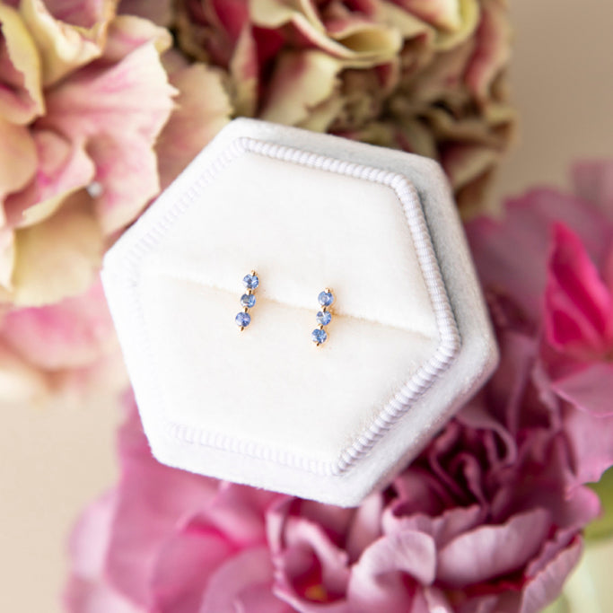 Linear Blue Sapphire Bar Stud Earrings