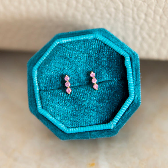 Linear Pink Sapphire Bar Stud Earrings