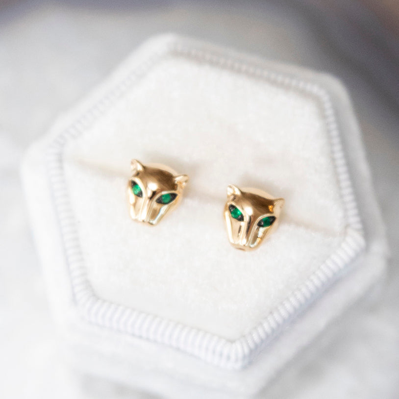 Emerald Eyed Gold Panther Studs