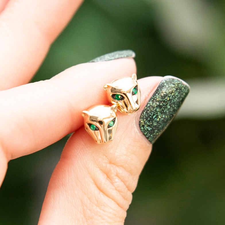 Emerald Eyed Gold Panther Studs