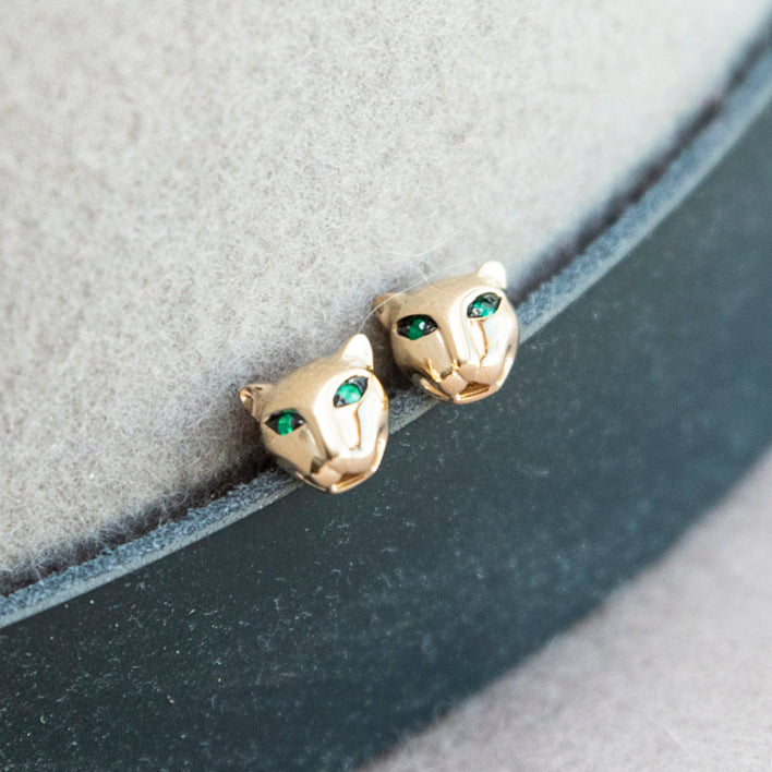 Emerald Eyed Gold Panther Studs