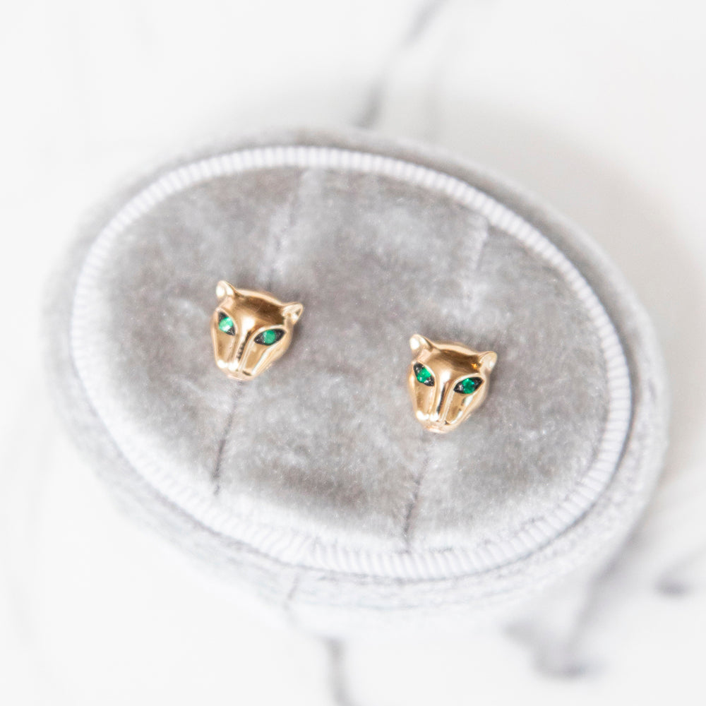 Emerald Eyed Gold Panther Studs