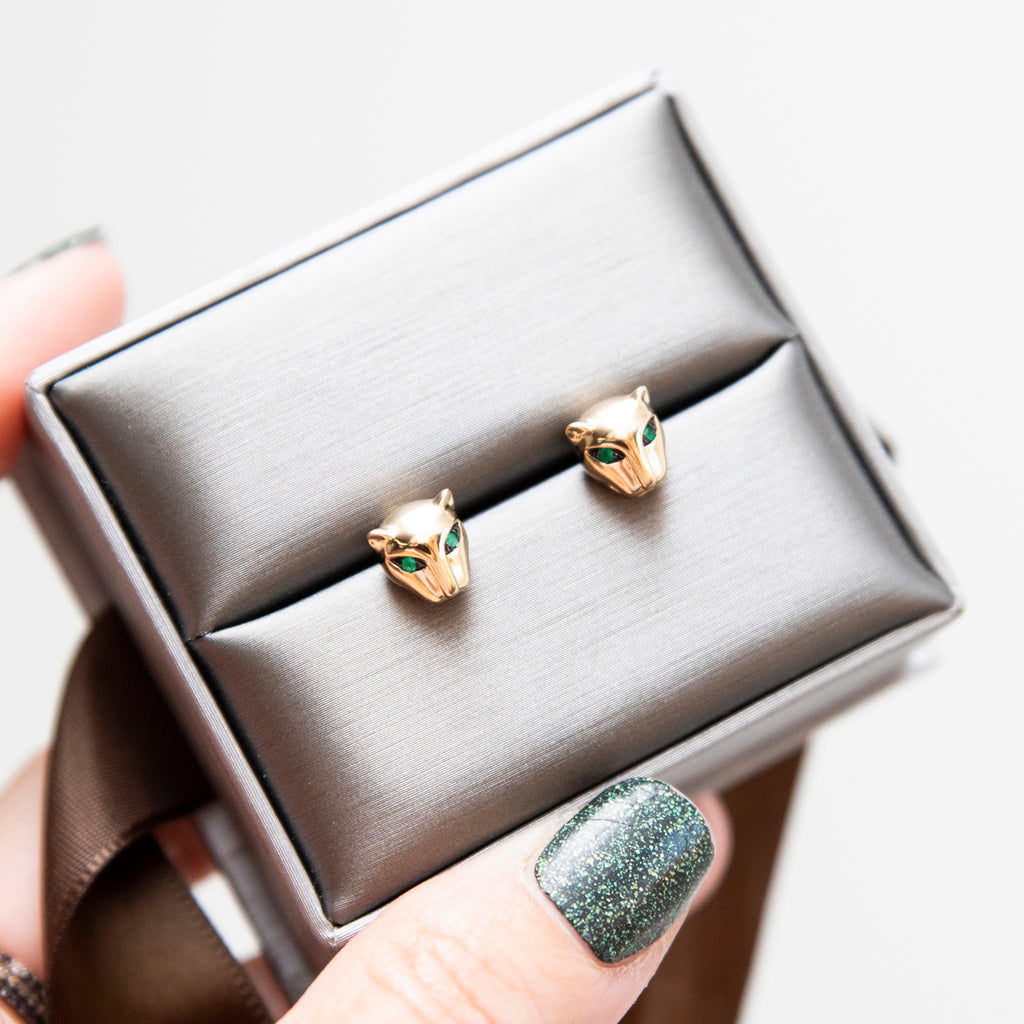 Emerald Eyed Gold Panther Studs