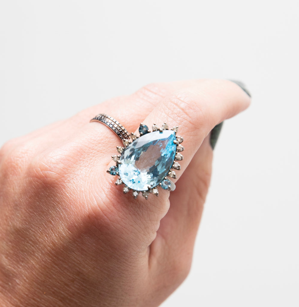 Blue Topaz and Champagne Diamond Statement Ring