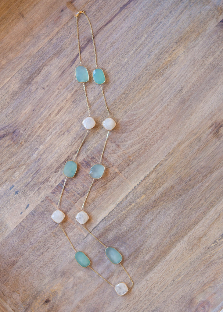 Capri Necklace with Aquamarine and Rainbow Moonstone
