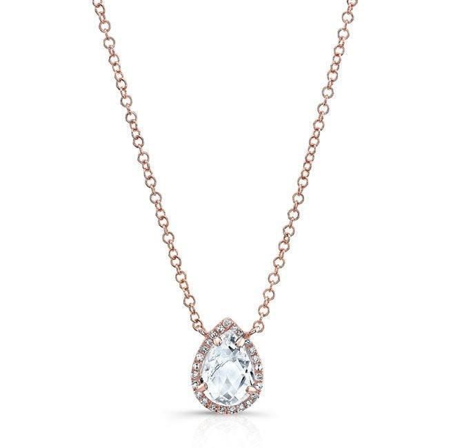 Pear Shaped Rose Cut White Topaz Halo Necklace