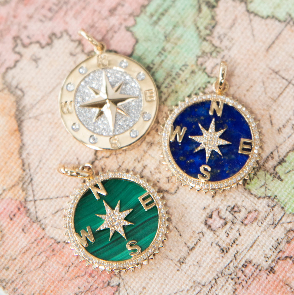 Lapis Lazuli and Diamond Compass Charm Pendant