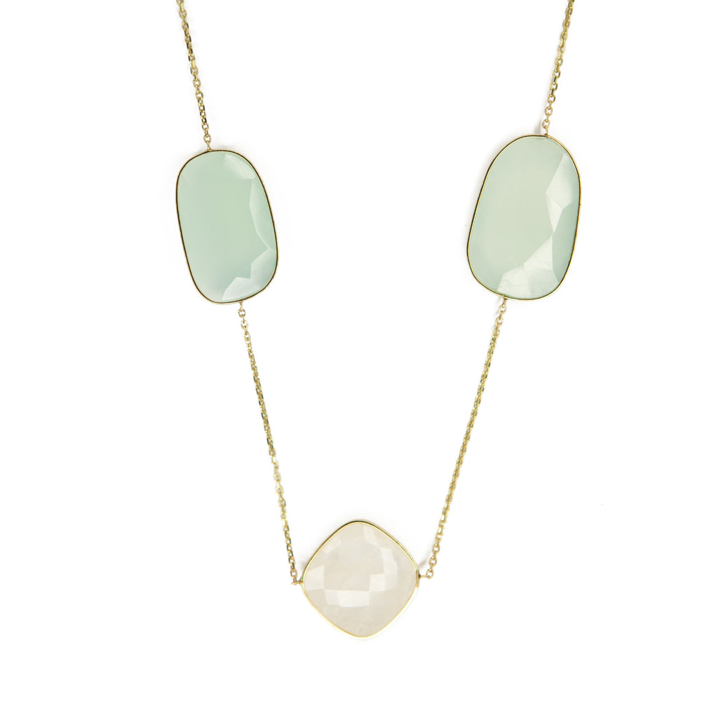Capri Necklace with Aquamarine and Rainbow Moonstone