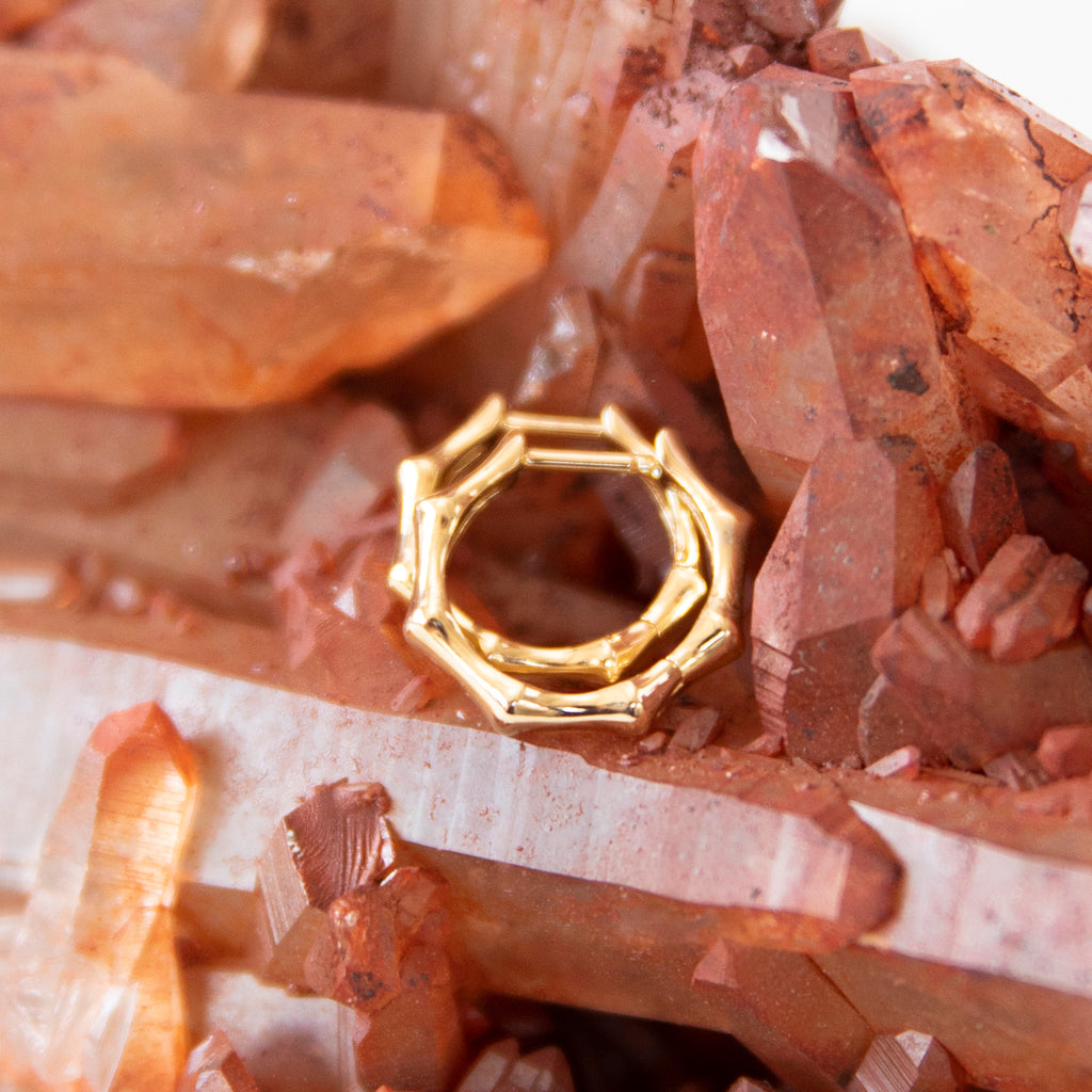 Gold Bamboo Huggies in 14k Yellow Gold