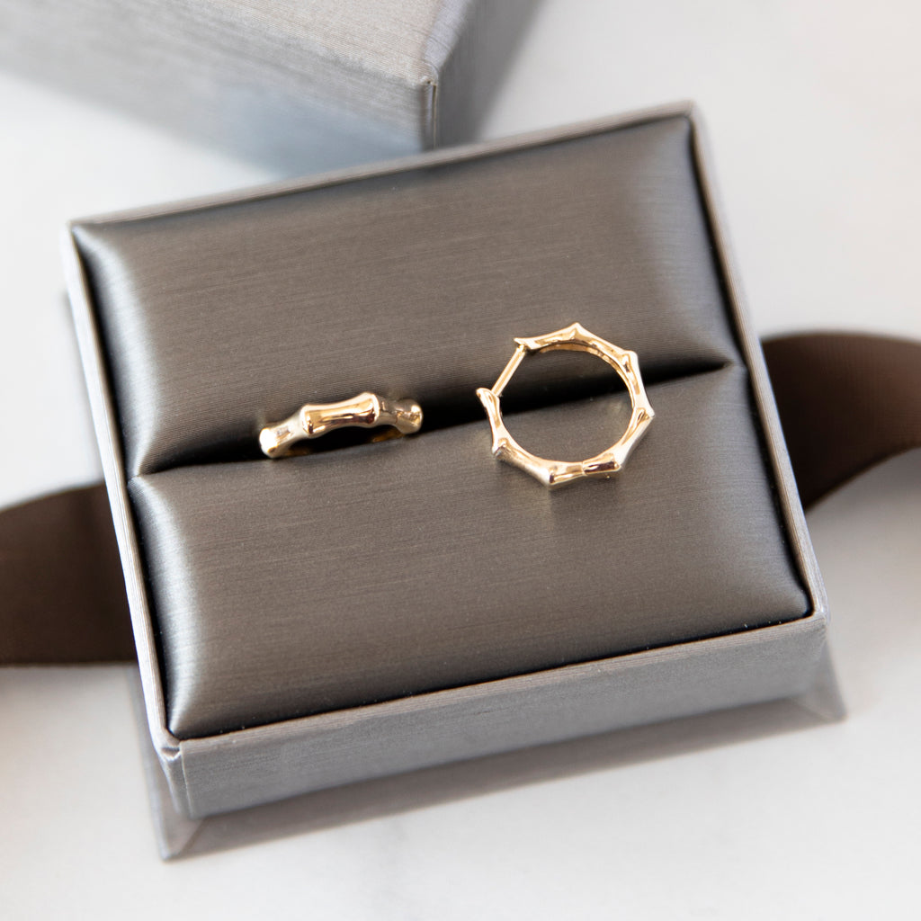 Gold Bamboo Huggies in 14k Yellow Gold