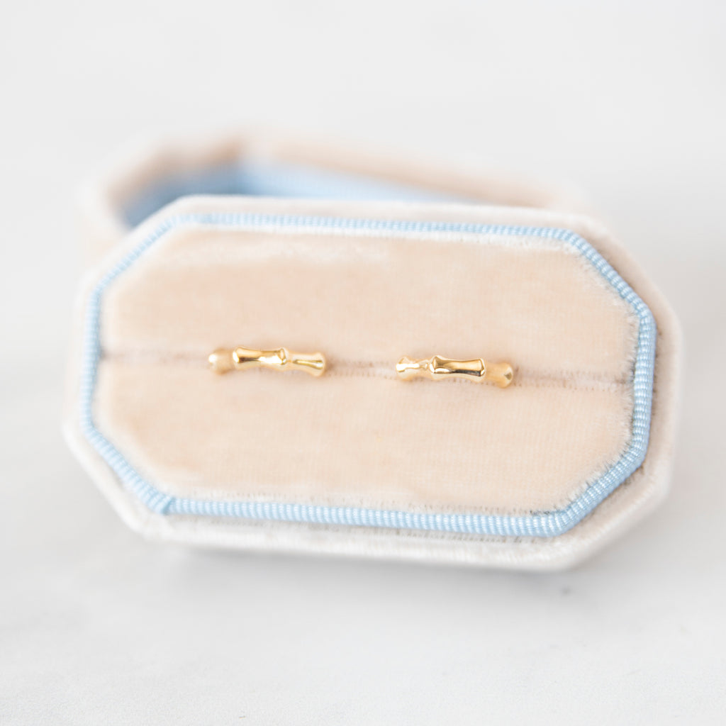 Gold Bamboo Huggies in 14k Yellow Gold