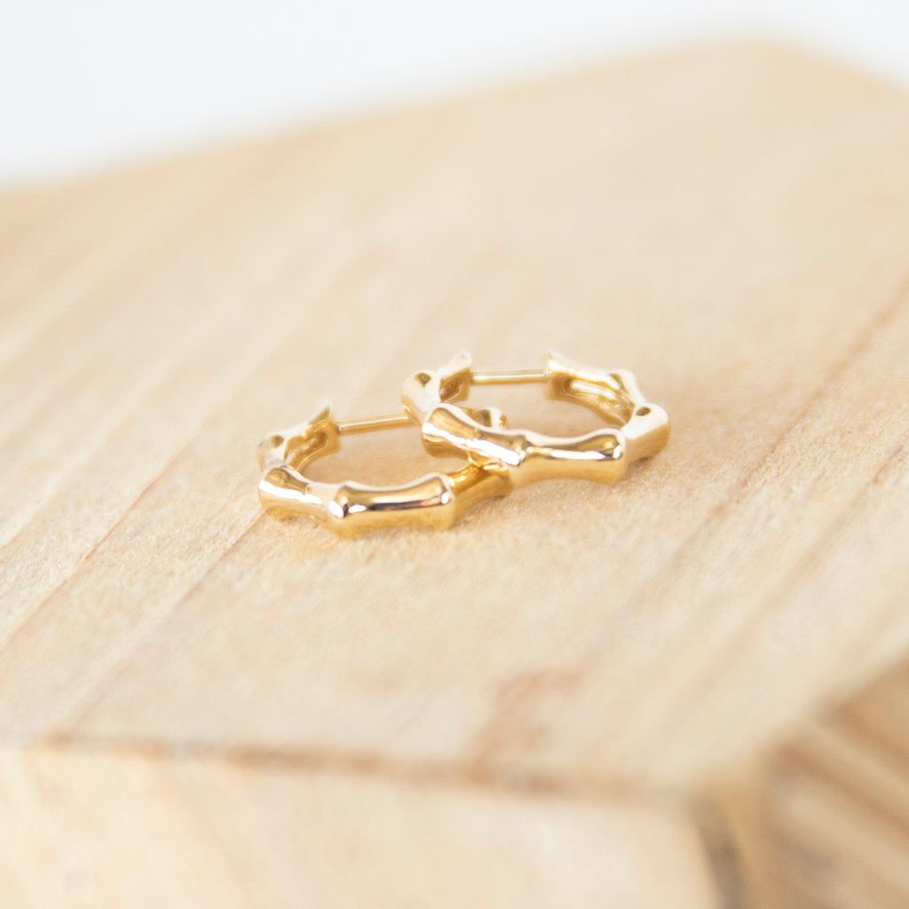 Gold Bamboo Huggies in 14k Yellow Gold