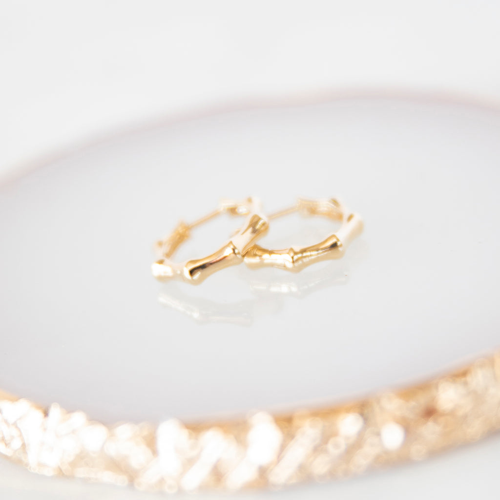 Gold Bamboo Huggies in 14k Yellow Gold