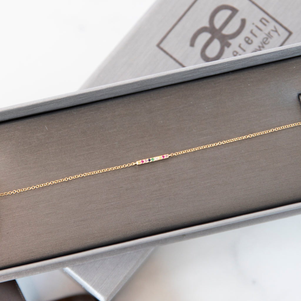 Rainbow Gemstone Bar Bracelet in 14k Yellow Gold