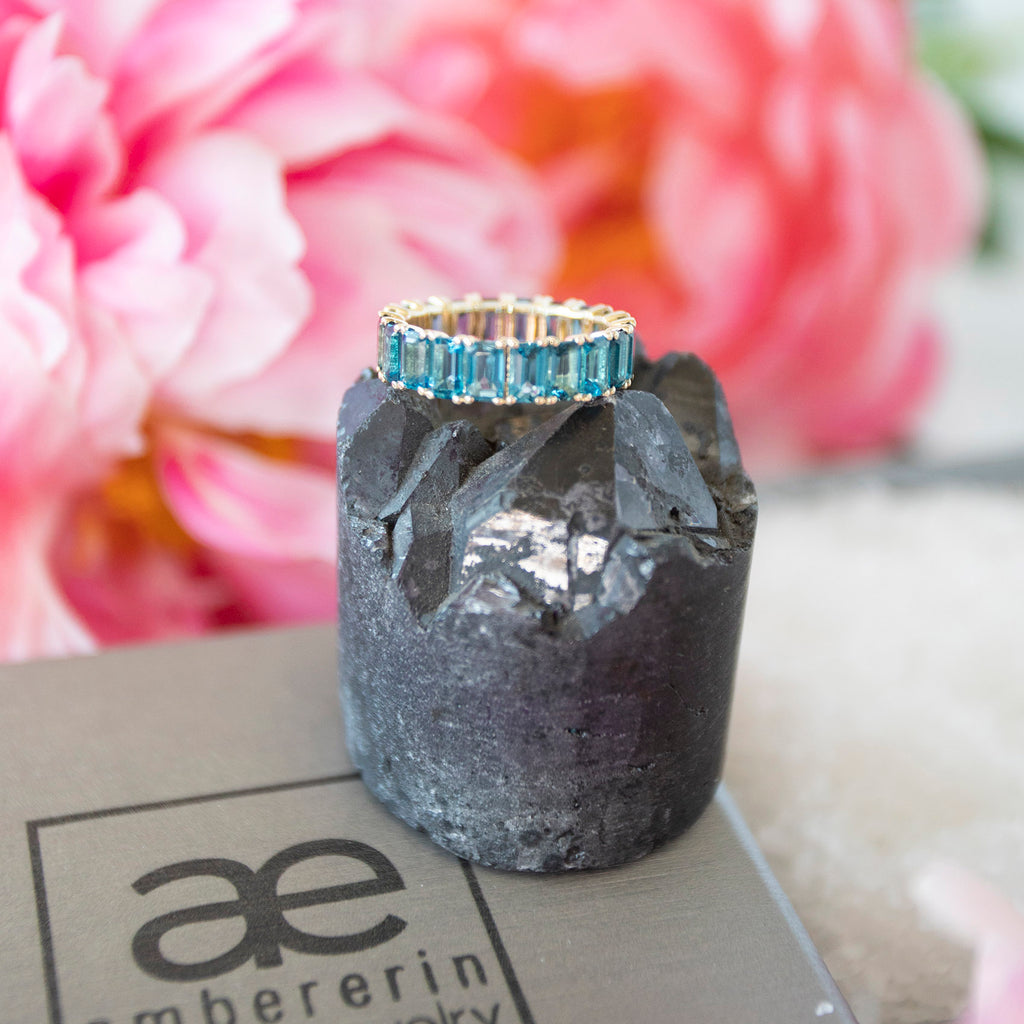 London Blue Topaz Emerald Cut Eternity Band