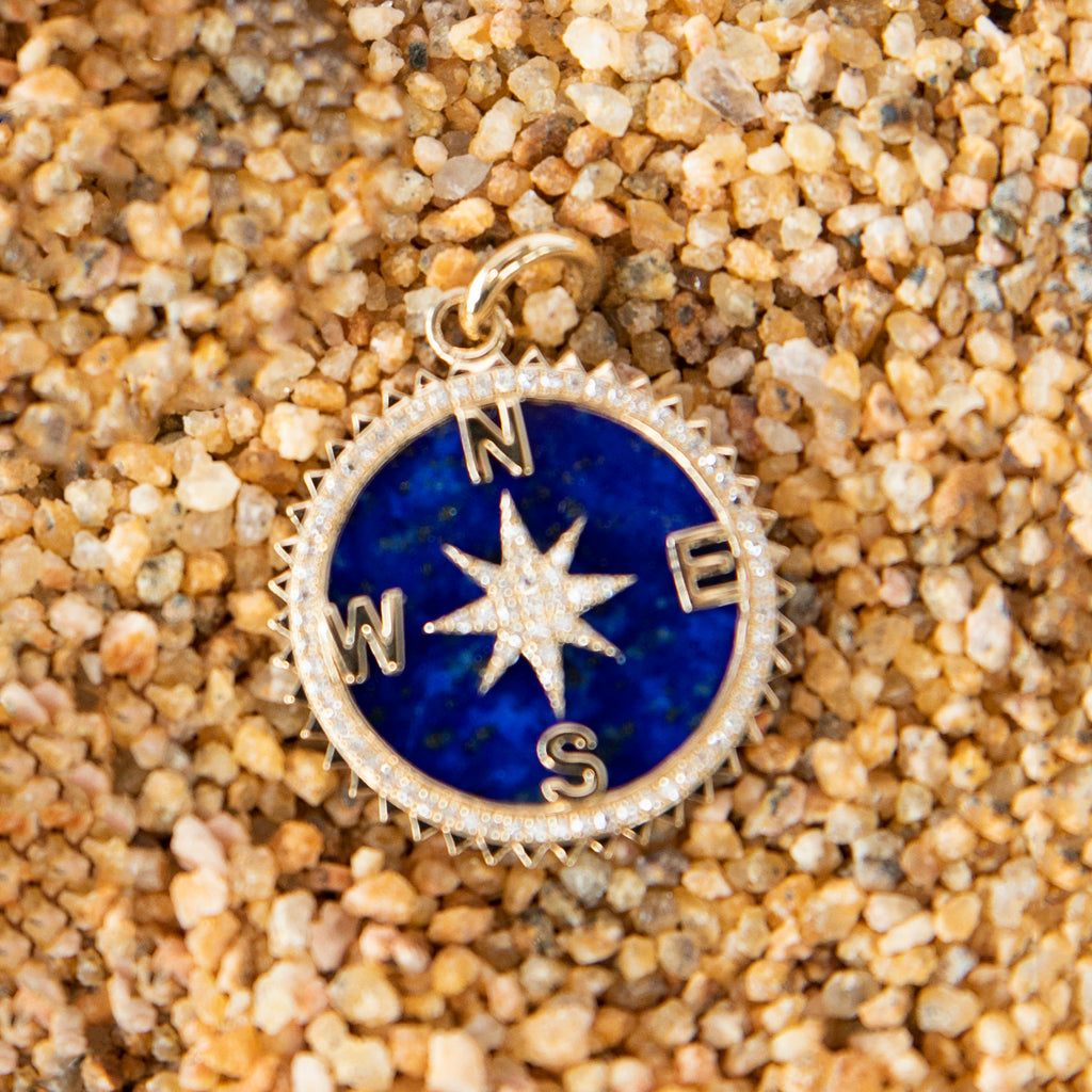 Lapis Lazuli and Diamond Compass Charm Pendant