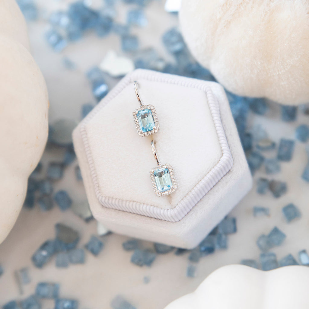 Sky Blue Topaz and Diamond Halo Earrings