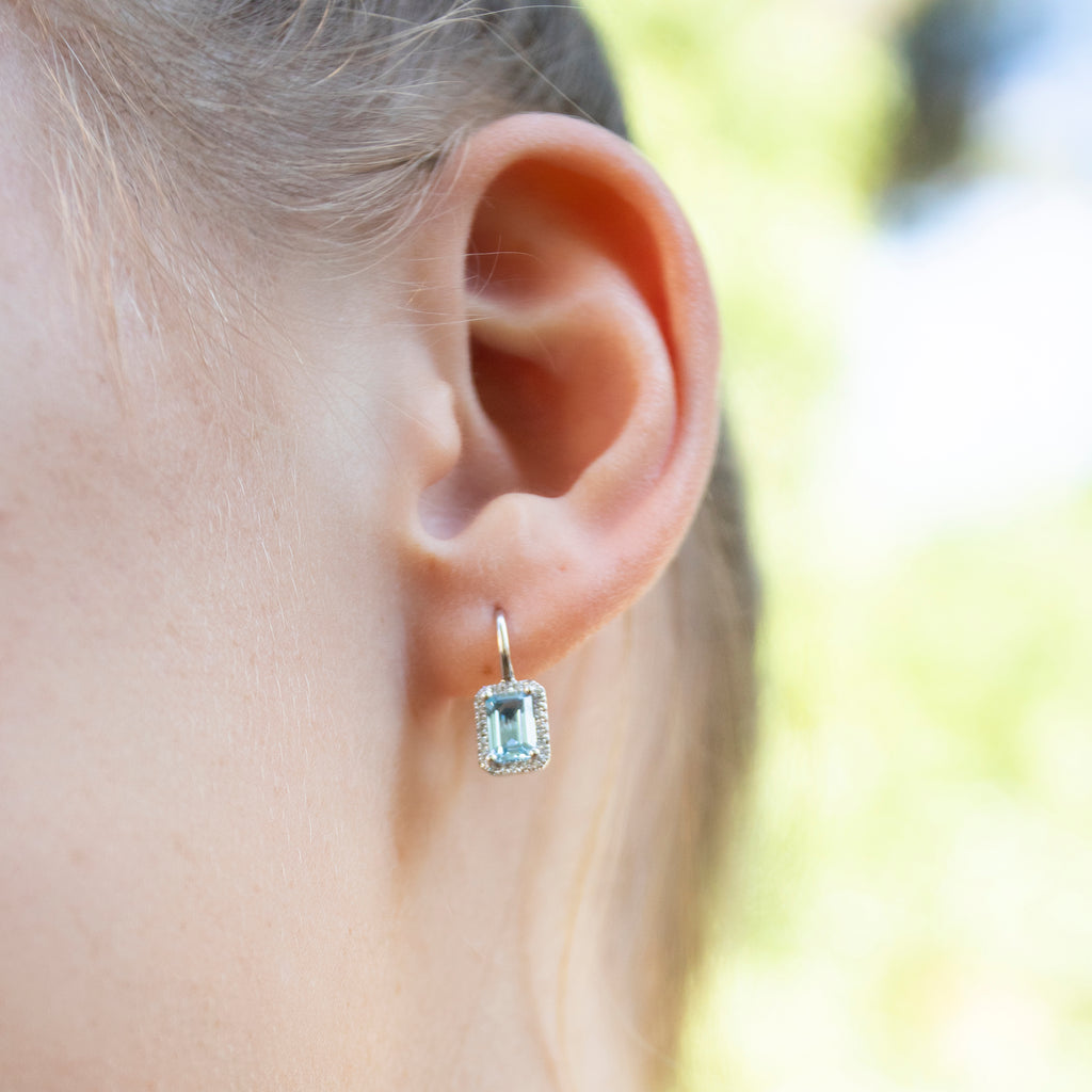 Sky Blue Topaz and Diamond Halo Earrings