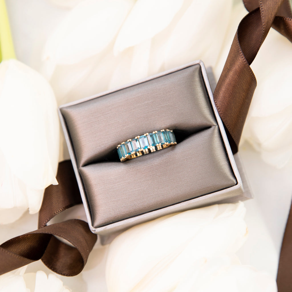 London Blue Topaz Emerald Cut Eternity Band