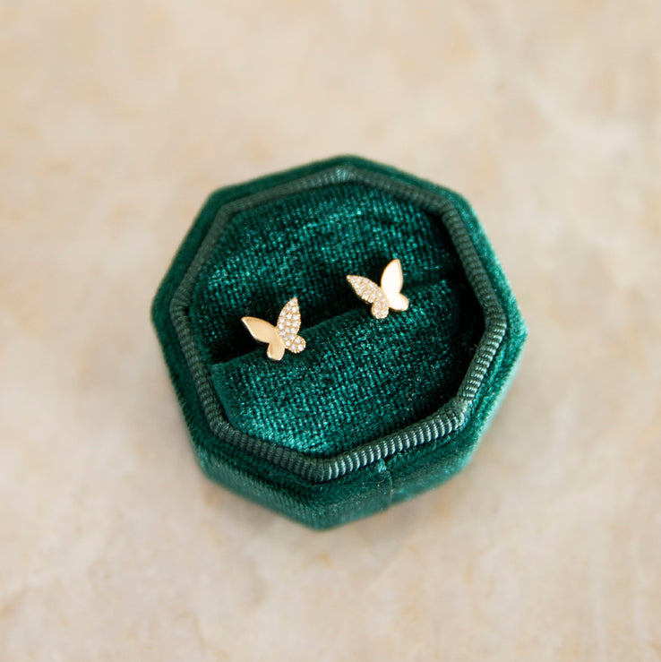 Gold and Diamond Butterfly Studs