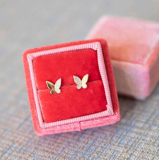Gold and Diamond Butterfly Studs