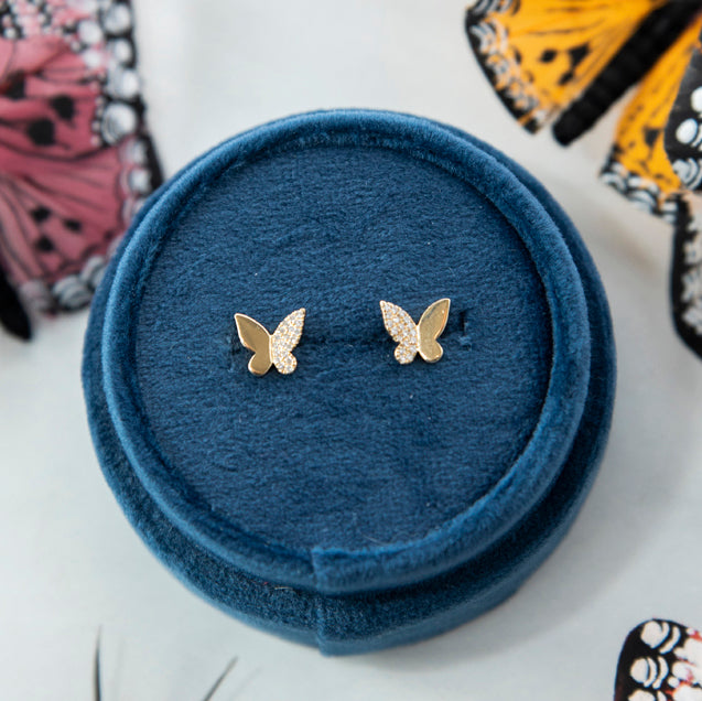 Gold and Diamond Butterfly Studs
