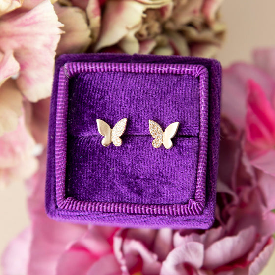 Gold and Diamond Butterfly Studs