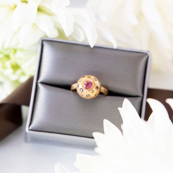 Tourmaline and Cognac Diamond Button Ring