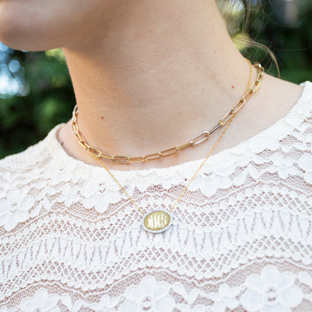 Bespoke Initial Necklace in Matte Gold with Diamonds